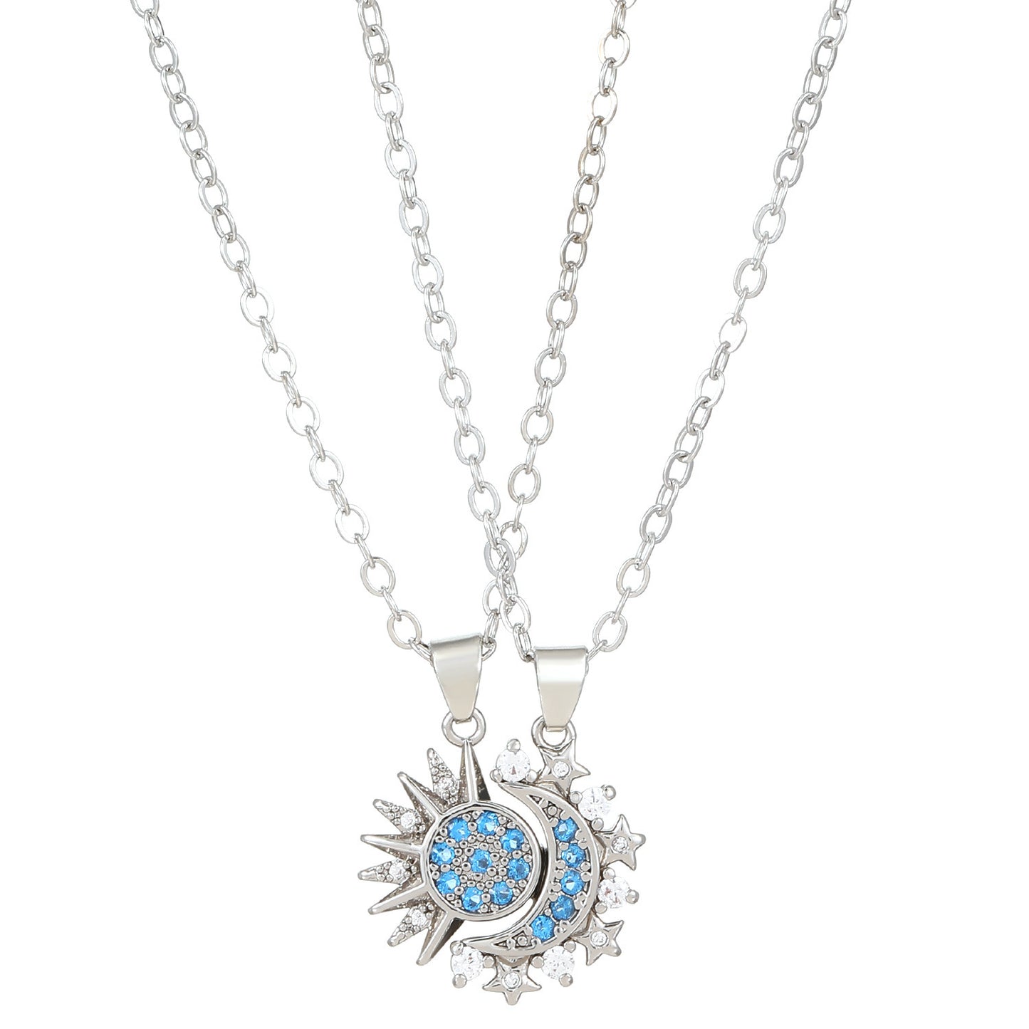2pcs Necklace Sun And Moon Magnetic Pendant Clavicle Chain Necklace