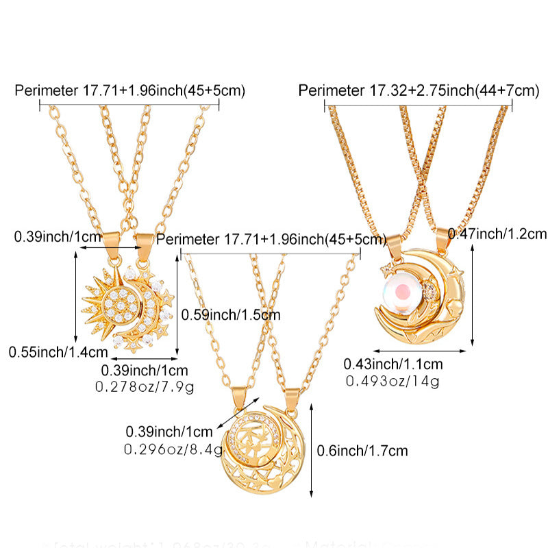 2pcs Necklace Sun And Moon Magnetic Pendant Clavicle Chain Necklace
