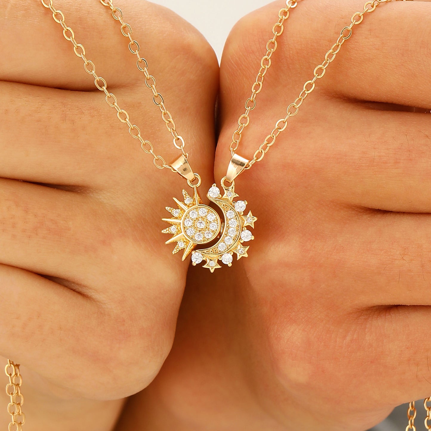 2pcs Necklace Sun And Moon Magnetic Pendant Clavicle Chain Necklace