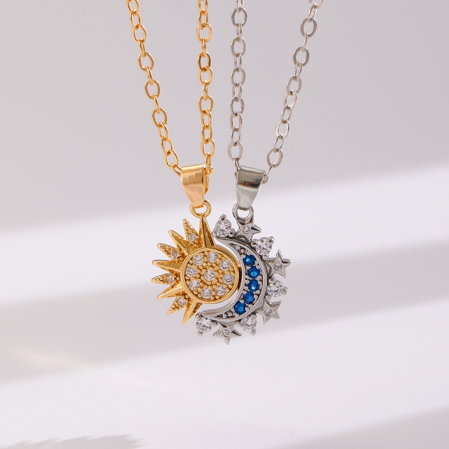 2pcs Necklace Sun And Moon Magnetic Pendant Clavicle Chain Necklace
