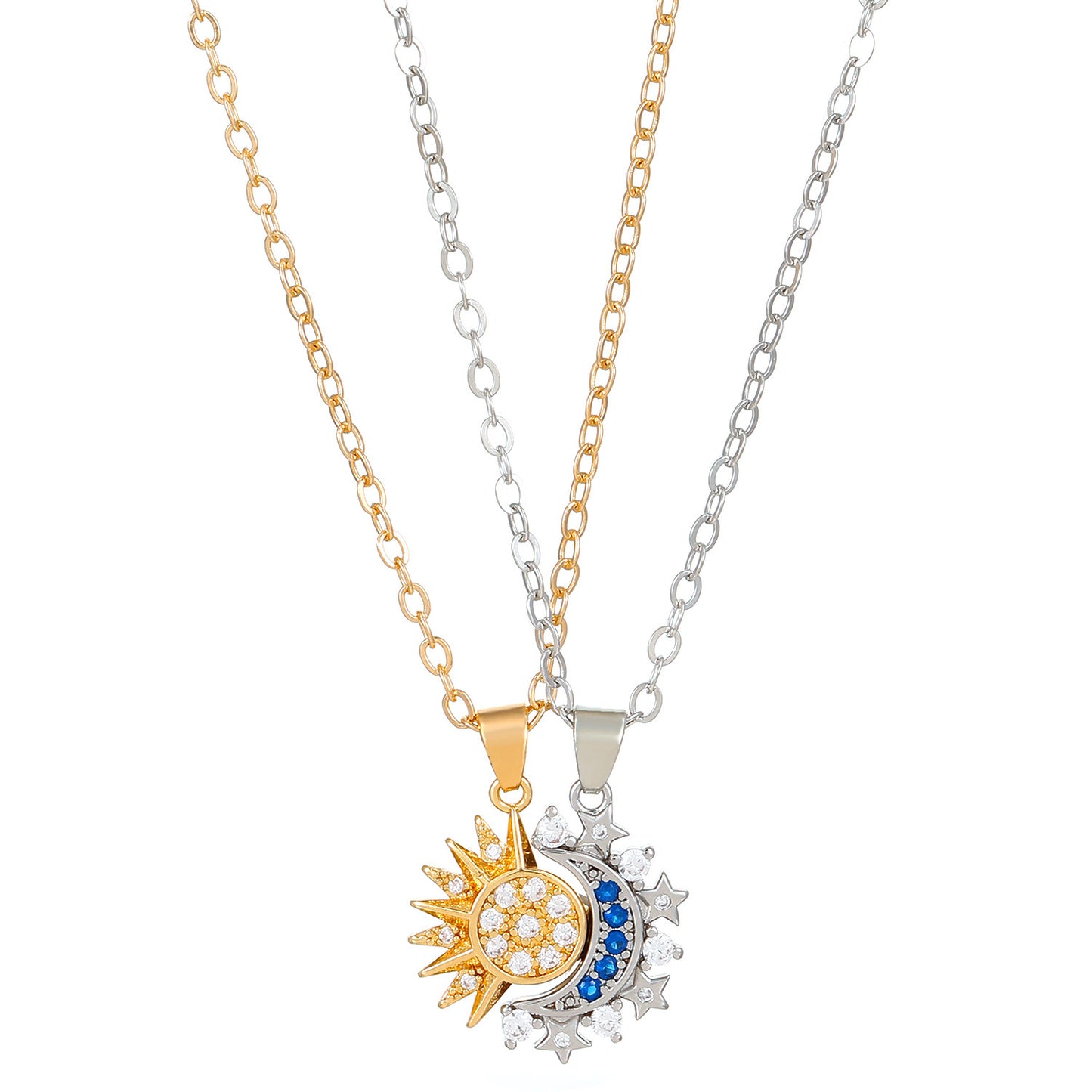 2pcs Necklace Sun And Moon Magnetic Pendant Clavicle Chain Necklace