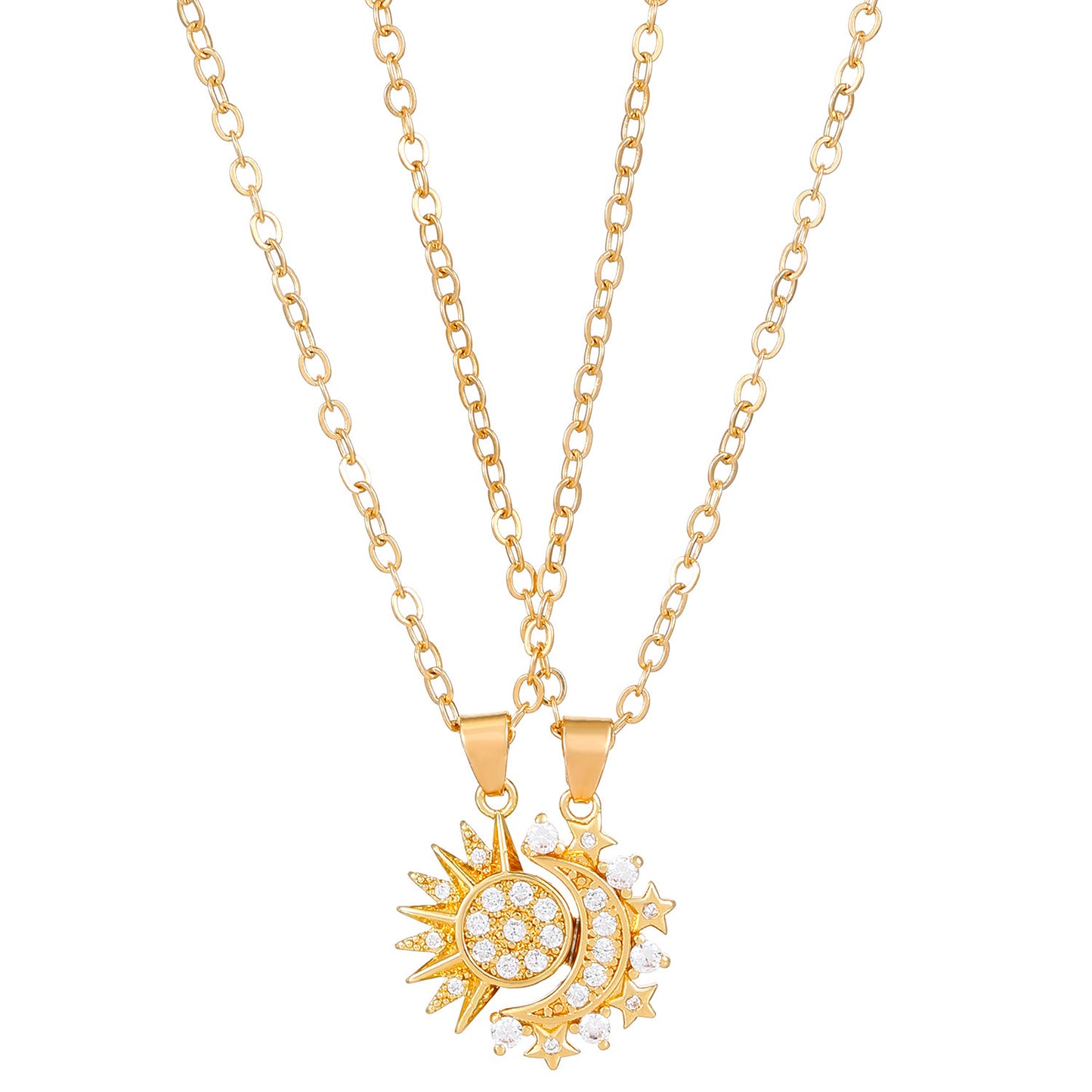 2pcs Necklace Sun And Moon Magnetic Pendant Clavicle Chain Necklace
