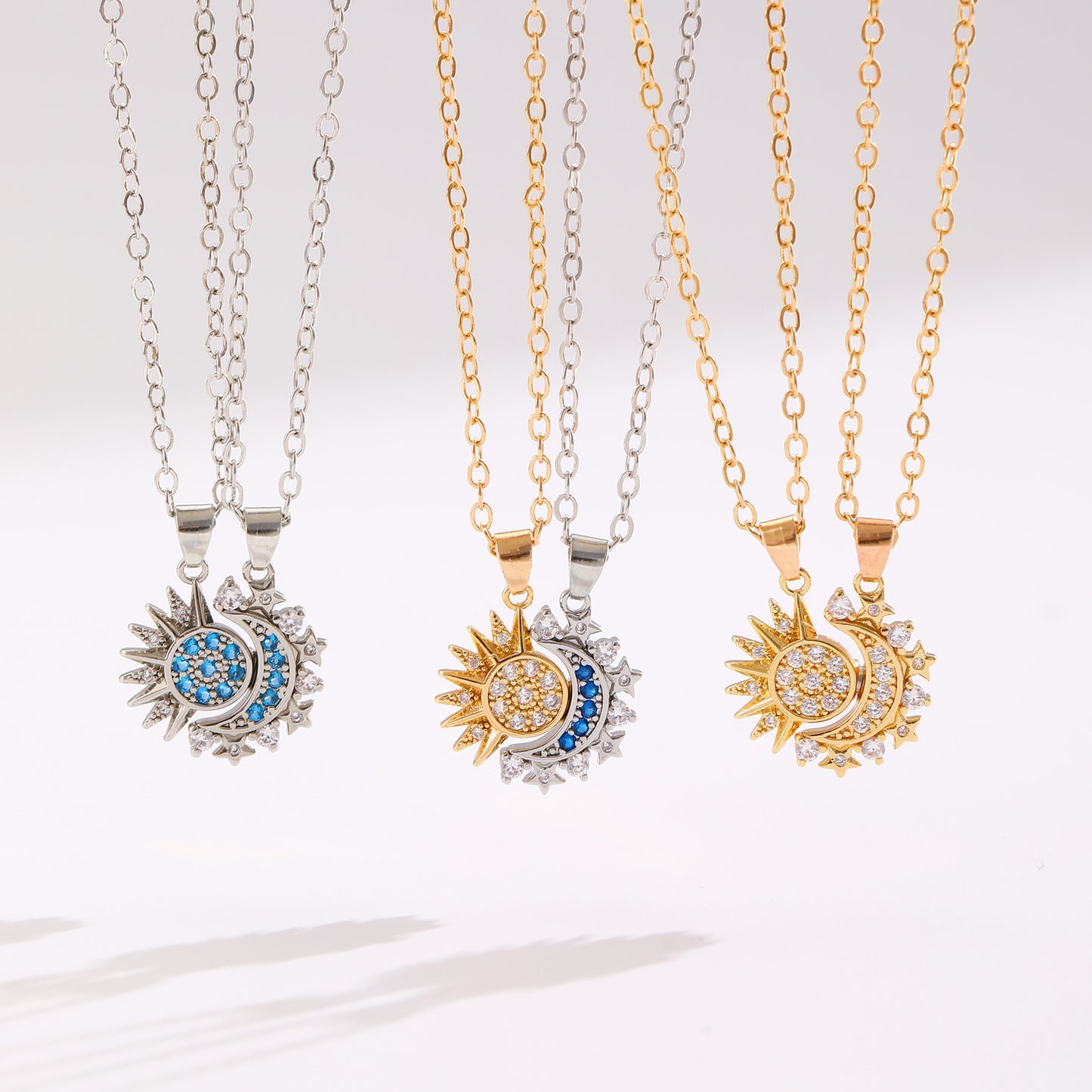 2pcs Necklace Sun And Moon Magnetic Pendant Clavicle Chain Necklace