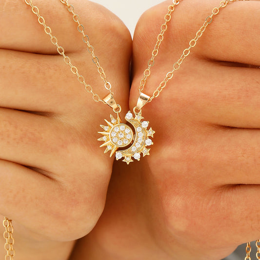 2pcs Necklace Sun And Moon Magnetic Pendant Clavicle Chain Necklace