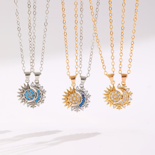 2pcs Necklace Sun And Moon Magnetic Pendant Clavicle Chain Necklace